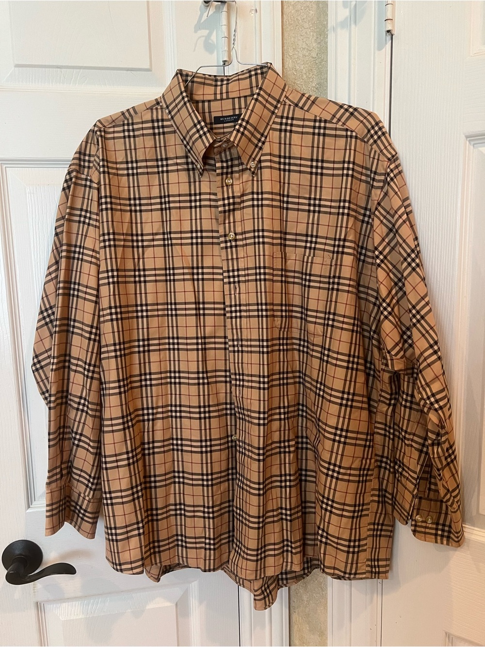 Burberry Nova Check Tan and Black Plaid Button-Down Shirt